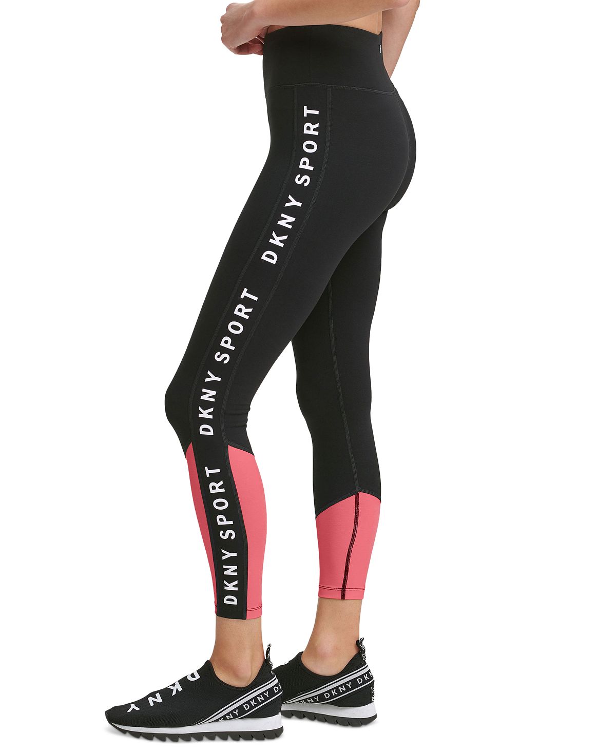 Leggings femininas DKNY de cintura alta com blocos de cores 7/8, rosa, tamanho extragrande