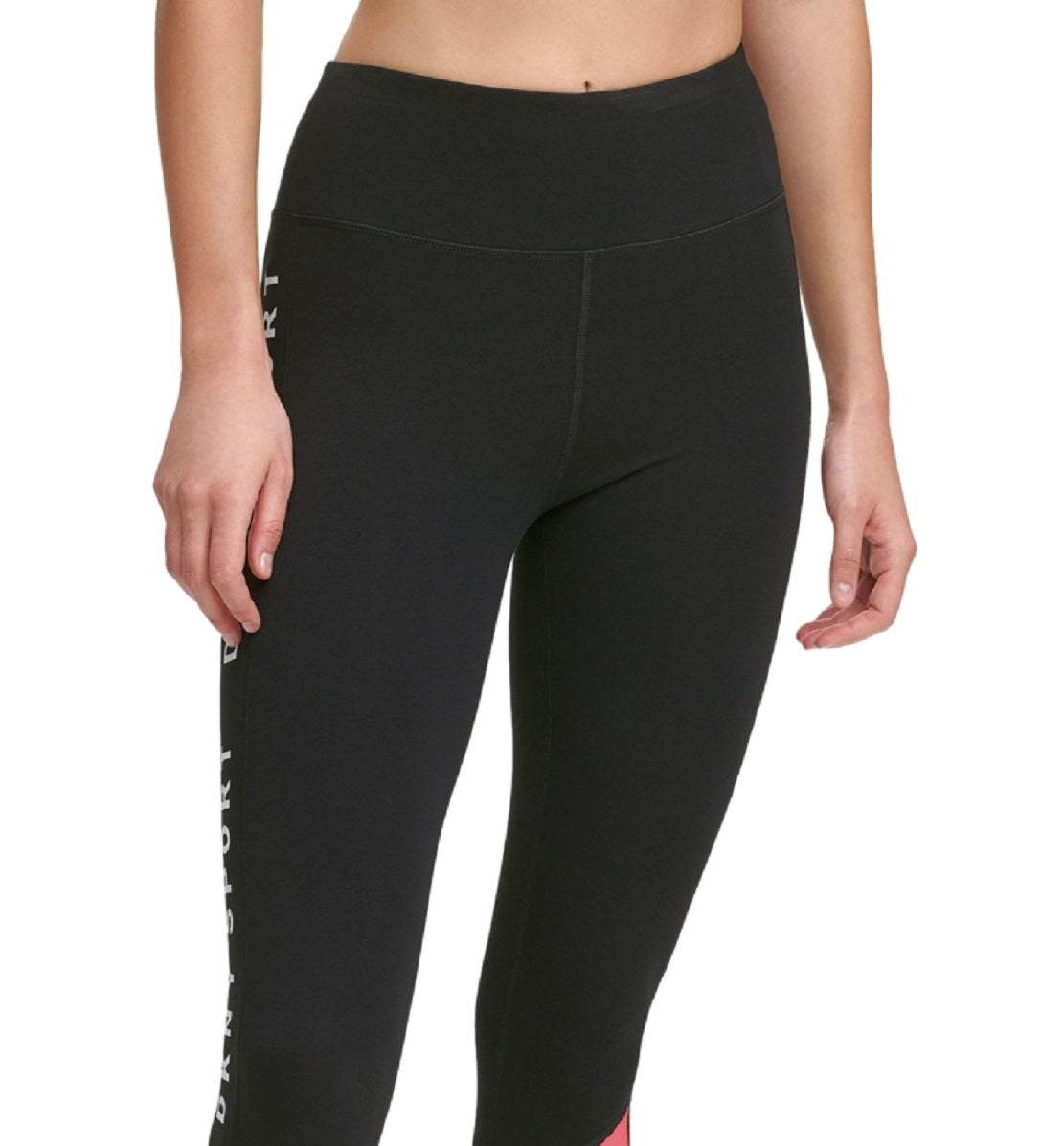 Leggings femininas DKNY de cintura alta com blocos de cores 7/8, rosa, tamanho grande