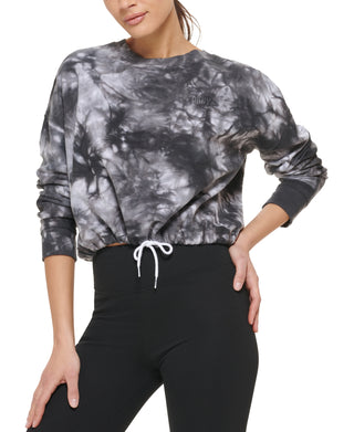 Moletom feminino DKNY de algodão tingido, preto, tamanho grande