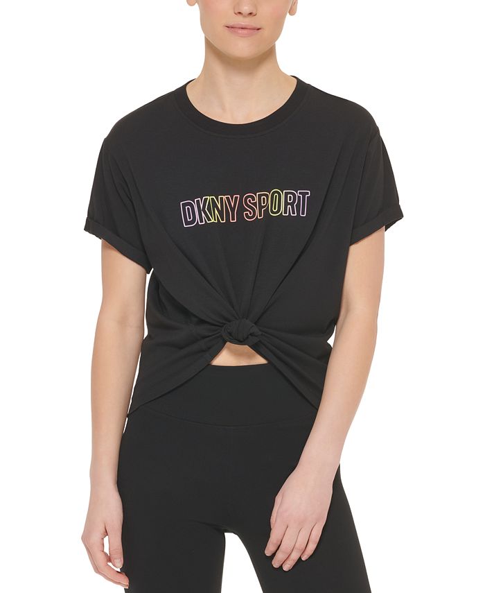 Camiseta feminina DKNY Ombre Logo, preta, tamanho X-S