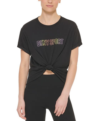 Camiseta feminina DKNY Ombre Logo, preta, tamanho X-S