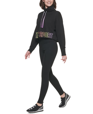 Suéter DKNY Sport Ombre Logo Feminino Gola Funil Preto Tamanho Médio