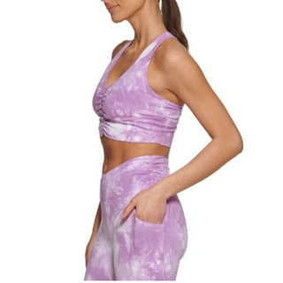 Sutiã esportivo de baixo impacto tie-dye feminino DKNY Sport, roxo, tamanho pequeno