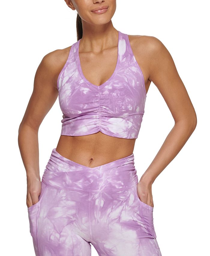 Sutiã esportivo de baixo impacto tie-dye feminino DKNY Sport, roxo, tamanho pequeno