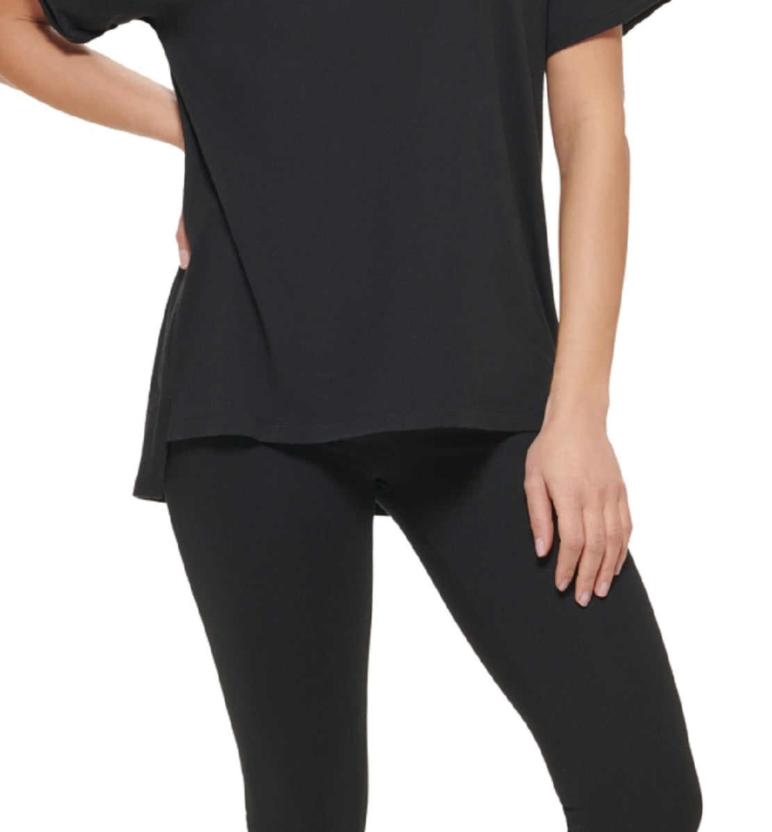 Camiseta feminina DKNY com logotipo de algodão, preta, tamanho médio