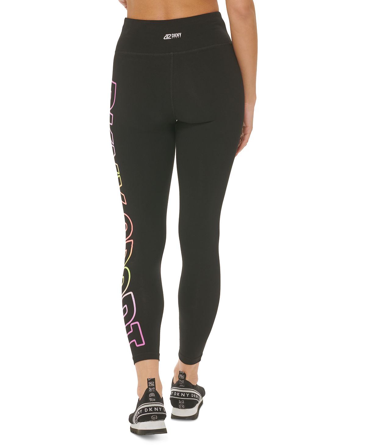 Leggings femininas DKNY com logo Ombre Explodido 7/8, pretas, tamanho médio
