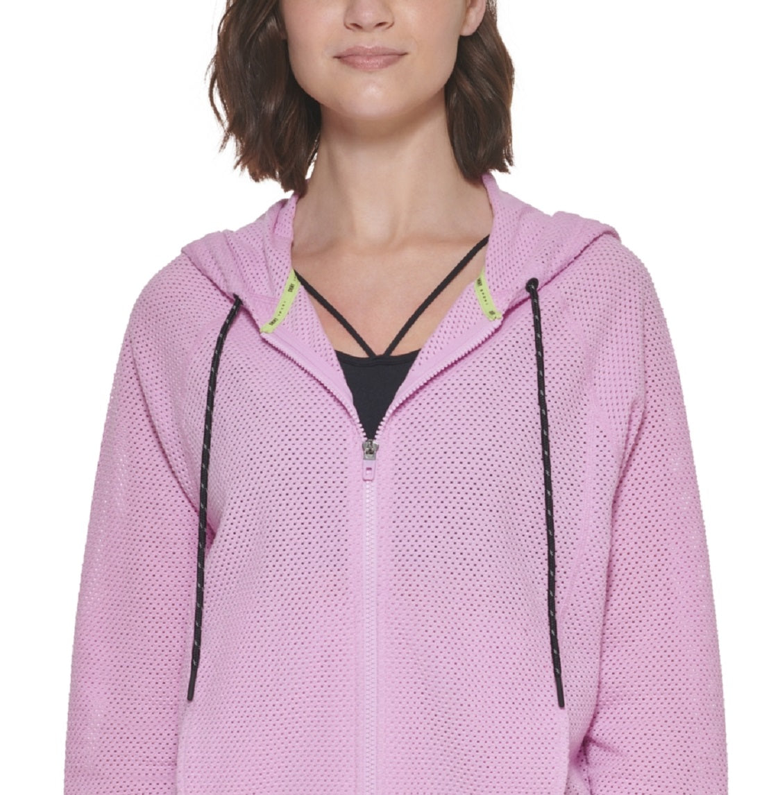 Moletom com capuz feminino DKNY Sprint Mesh Relaxed Full Zip Roxo Tamanho Médio