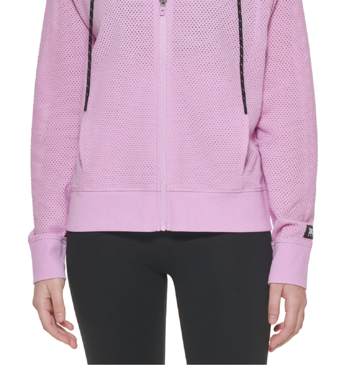 Moletom com capuz feminino DKNY Sprint Mesh Relaxed Full Zip Roxo Tamanho Médio
