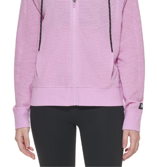 Moletom com capuz feminino DKNY Sprint Mesh Relaxed Full Zip Roxo Tamanho Médio