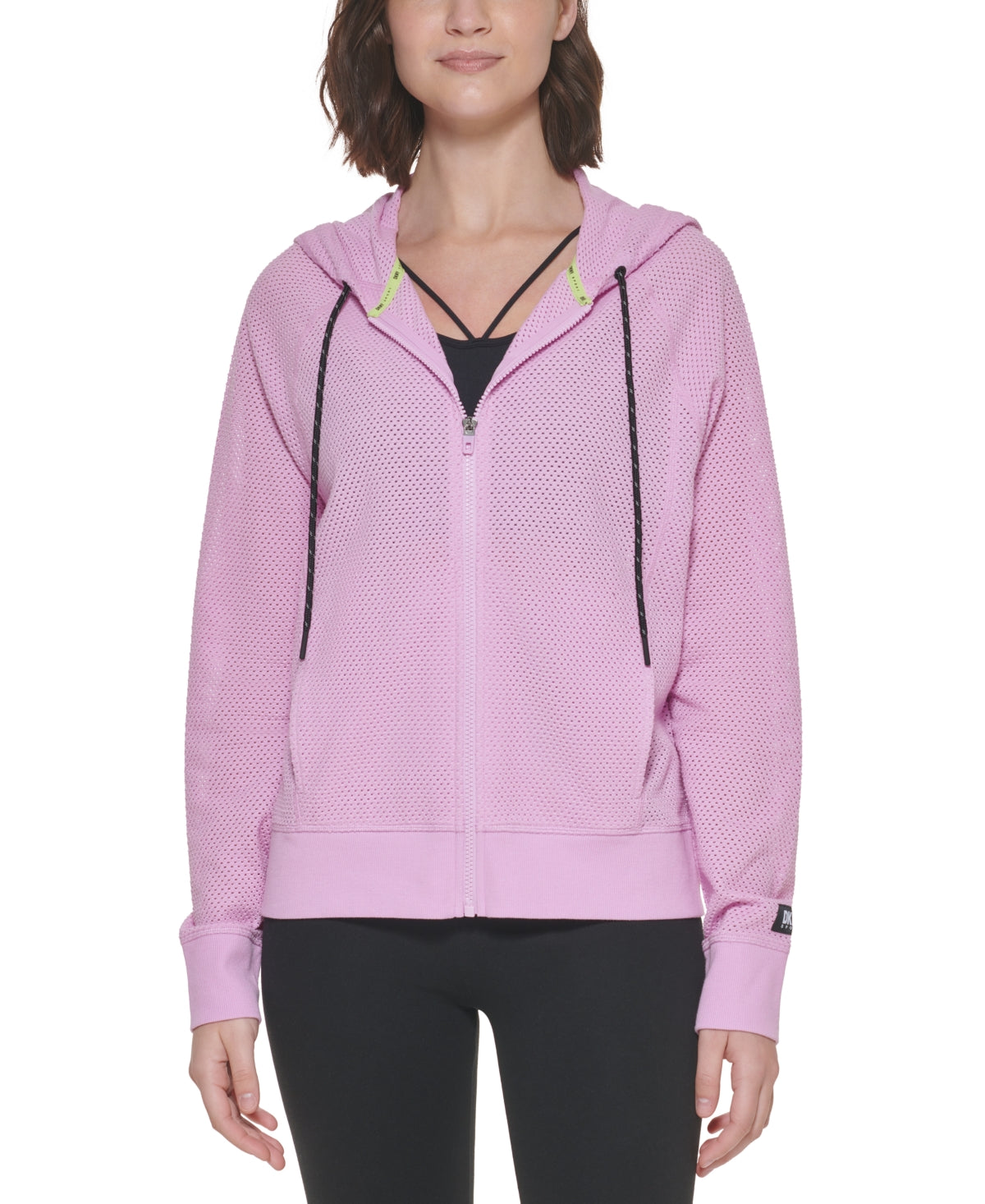 Moletom com capuz feminino DKNY Sprint Mesh Relaxed Full Zip Roxo Tamanho Médio