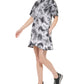 Vestido feminino DKNY Tie Dye com manga curta e babados, preto, tamanho X-G