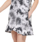 Vestido feminino DKNY Tie Dye com manga curta e babados, preto, tamanho X-G