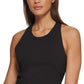 Camiseta regata curta feminina DKNY com logo metálico, preta, tamanho pequeno