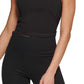 Camiseta regata curta feminina DKNY com logo metálico, preta, tamanho pequeno