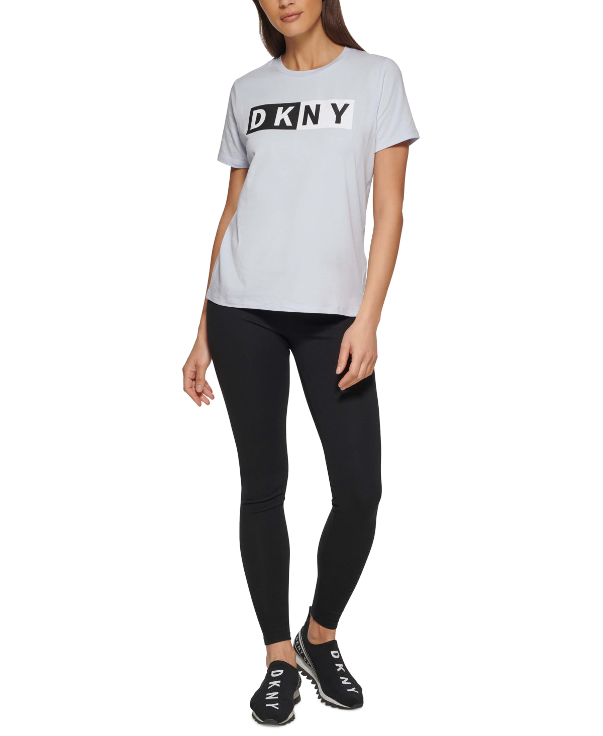 Camiseta feminina com logotipo DKNY, azul, tamanho grande