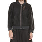Jaqueta bomber feminina listrada de malha DKNY, preta, tamanho extragrande