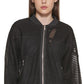 Jaqueta bomber feminina listrada de malha DKNY, preta, tamanho extragrande