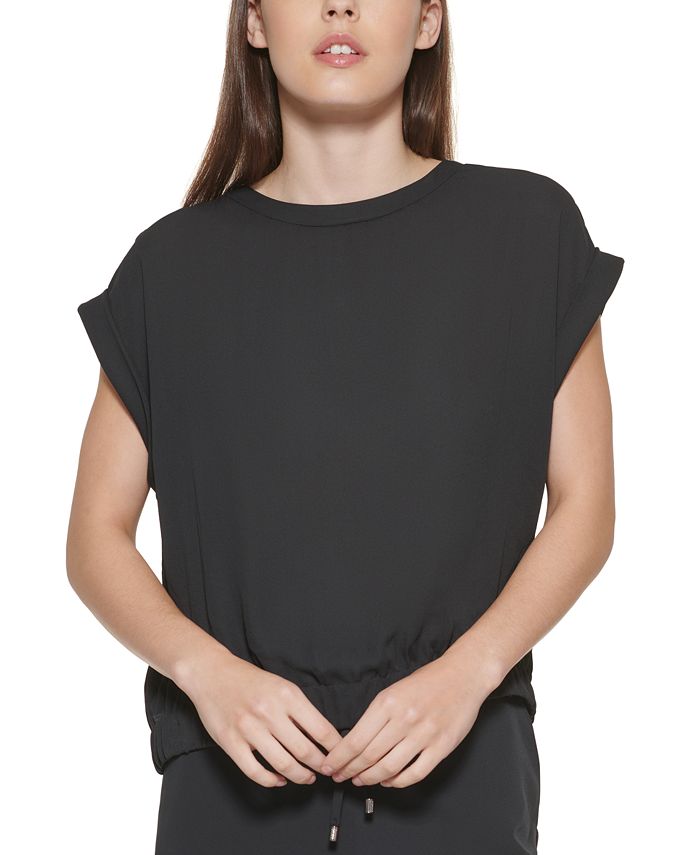 Blusa feminina DKNY com manga dolman, preta, tamanho pequeno