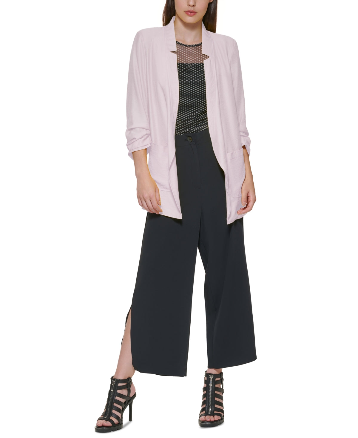 Blazer oversize feminino DKNY com manga franzida, rosa, tamanho extragrande