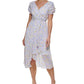 Vestido midi DKNY feminino com mangas esvoaçantes e envoltório falso, branco, tamanho 14