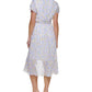 Vestido midi DKNY feminino com mangas esvoaçantes e envoltório falso, branco, tamanho 14