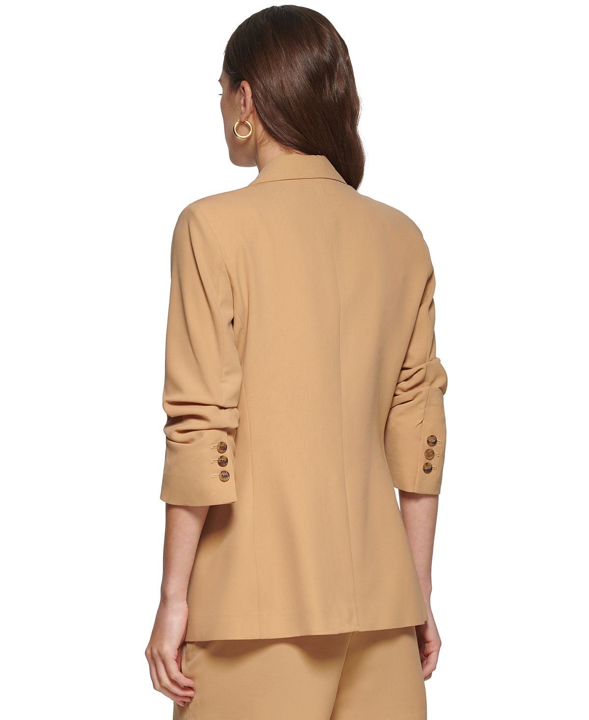 Blazer feminino DKNY com um botão e manga franzida, marrom, tamanho 8