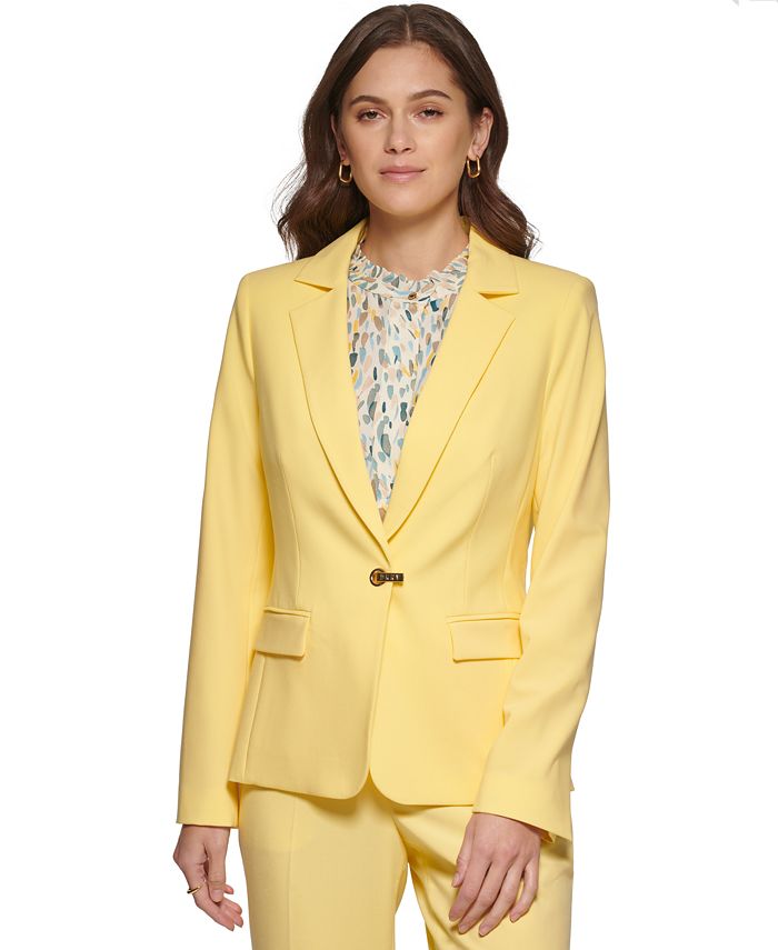 Jaqueta feminina DKNY com fecho de logotipo, amarela, tamanho 14