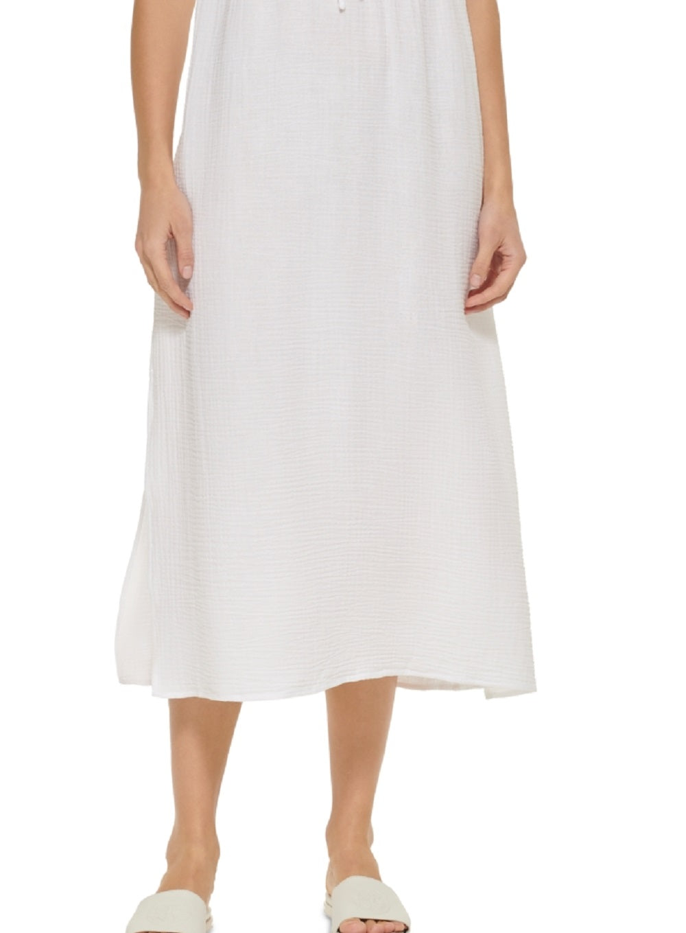 Vestido longo com decote em V e amarração frontal DKNY feminino, saída de banho, branco, tamanho pequeno