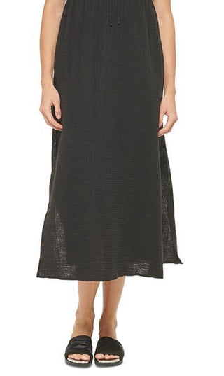 Vestido longo com decote em V e amarração frontal DKNY feminino, preto, tamanho extragrande