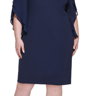 Vestido feminino DKNY com bainha combinada e mangas de chiffon, azul, tamanho 18W