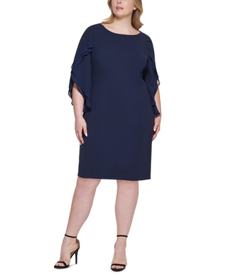 Vestido feminino DKNY com bainha combinada e mangas de chiffon, azul, tamanho 18W