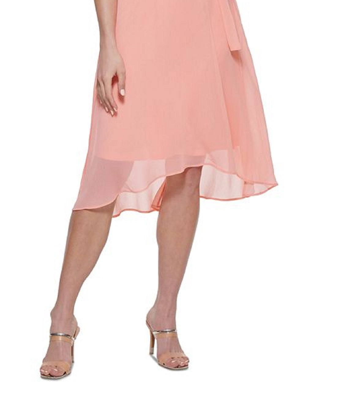 Vestido feminino DKNY com gola dupla e babados, rosa, tamanho 4