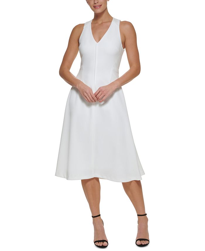 Vestido midi feminino DKNY com costas cruzadas, branco, tamanho 2