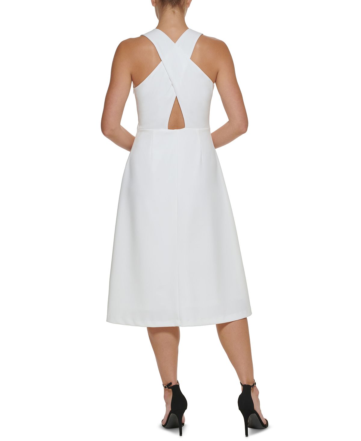 Vestido midi feminino DKNY com costas cruzadas, branco, tamanho 2