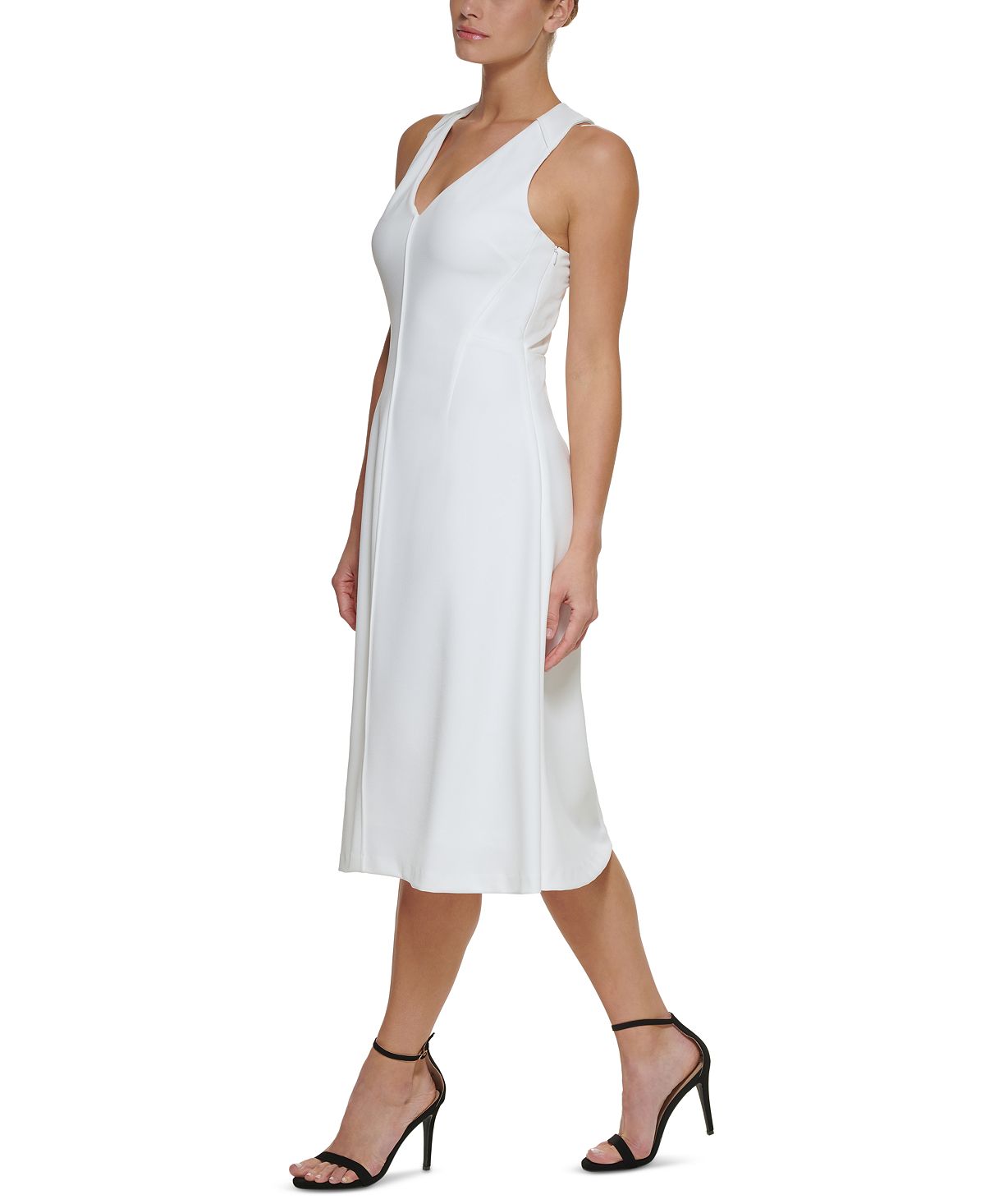 Vestido midi feminino DKNY com costas cruzadas, branco, tamanho 2