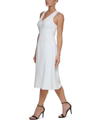 Vestido midi feminino DKNY com costas cruzadas, branco, tamanho 2
