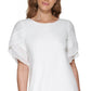 Vestido feminino DKNY com acabamento em chiffon, branco, tamanho 8