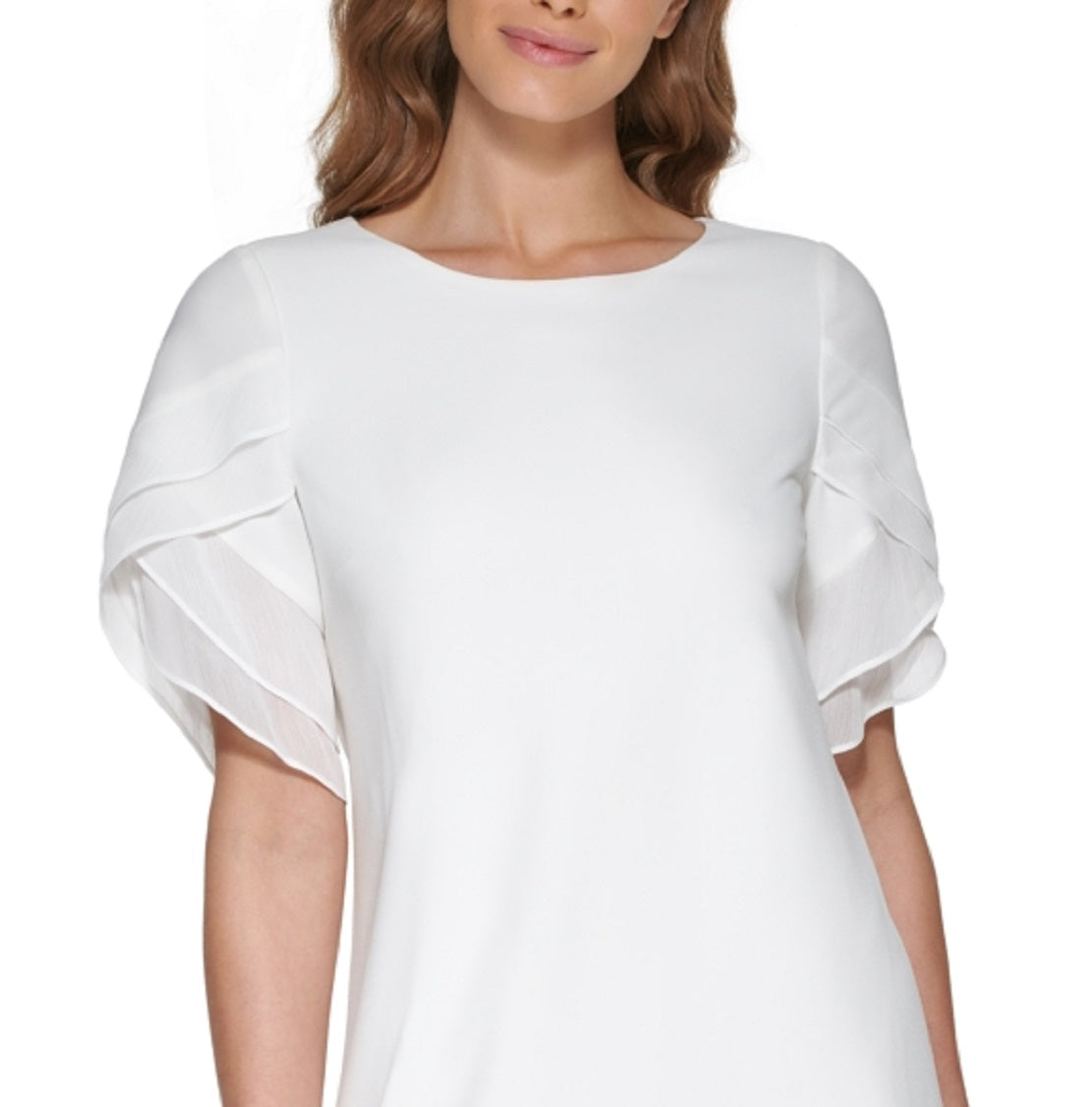 Vestido feminino DKNY com acabamento em chiffon, branco, tamanho 8