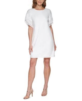 Vestido feminino DKNY com acabamento em chiffon, branco, tamanho 8