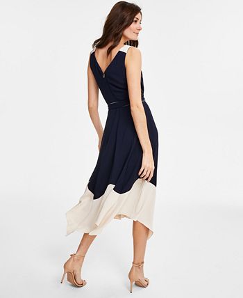 Vestido envelope falso com blocos de cores DKNY feminino, azul, tamanho 12