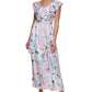 Vestido longo feminino DKNY com gola babada, rosa, tamanho 14