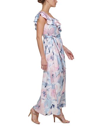 Vestido longo feminino DKNY com gola babada, rosa, tamanho 14