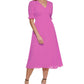 Vestido midi feminino DKNY com manga franzida, rosa, tamanho 14