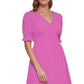 Vestido midi feminino DKNY com manga franzida, rosa, tamanho 14