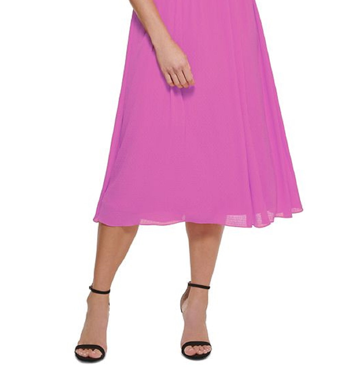 Vestido midi feminino DKNY com manga franzida, rosa, tamanho 14