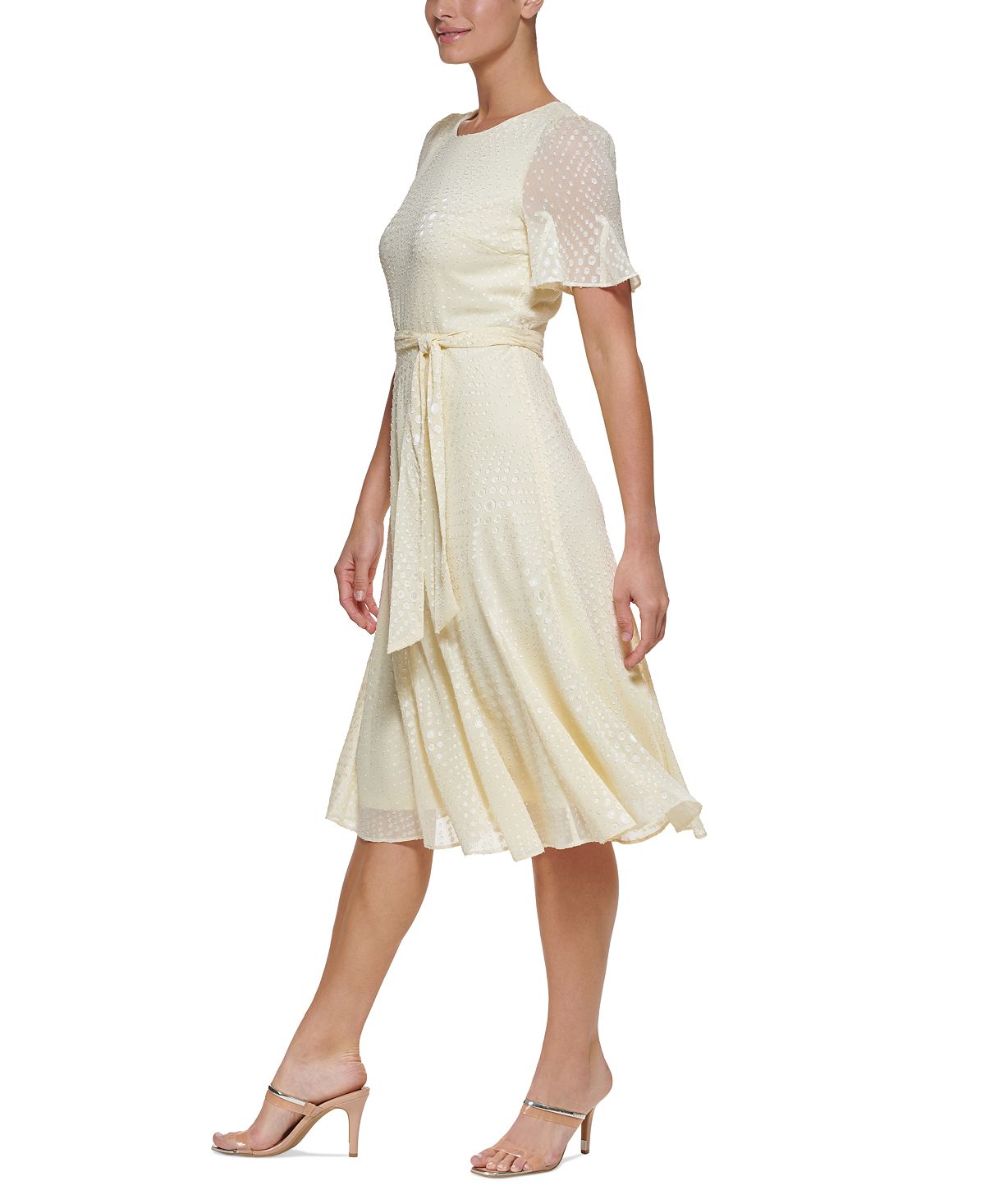 Vestido midi feminino DKNY com bolinhas, amarelo, tamanho 14