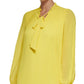 Vestido feminino DKNY de manga comprida com decote em V e pregas, amarelo, tamanho 14