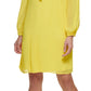 Vestido feminino DKNY de manga comprida com decote em V e pregas, amarelo, tamanho 14
