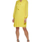 Vestido feminino DKNY de manga comprida com decote em V e pregas, amarelo, tamanho 14