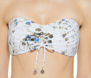 Biquíni DKNY feminino com estampa de bandeau e amarração frontal, azul